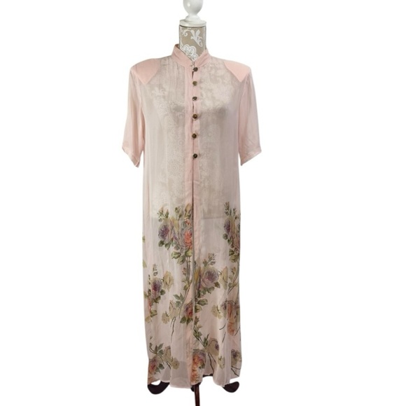 Vintage Jackets & Blazers - Vintage 80s 90s Size Medium Sheer Roses Floral Romantic Duster Cardigan maxi